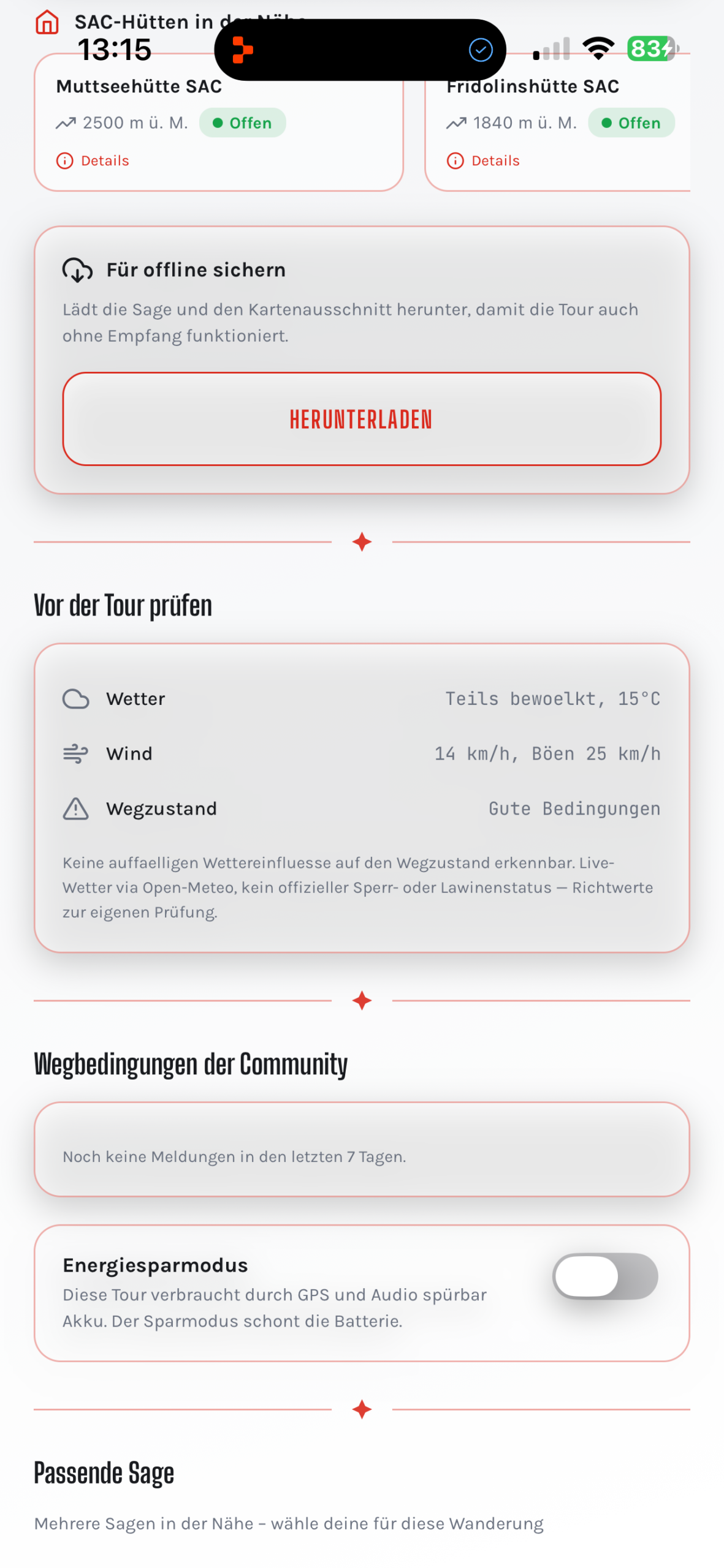 SagaTrail Screenshot: Wetter- und Lawinenlage