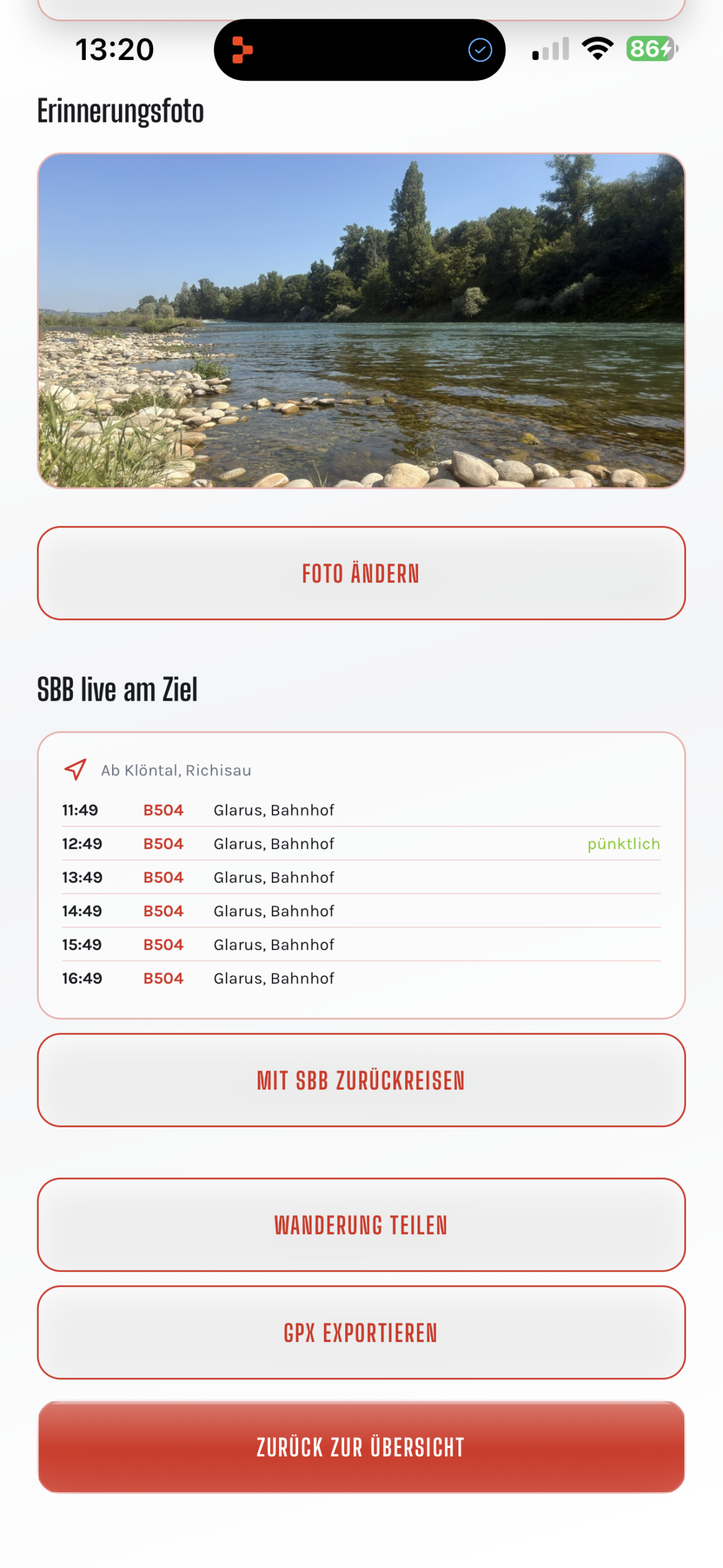 SagaTrail Screenshot: SBB-Abfahrtszeiten