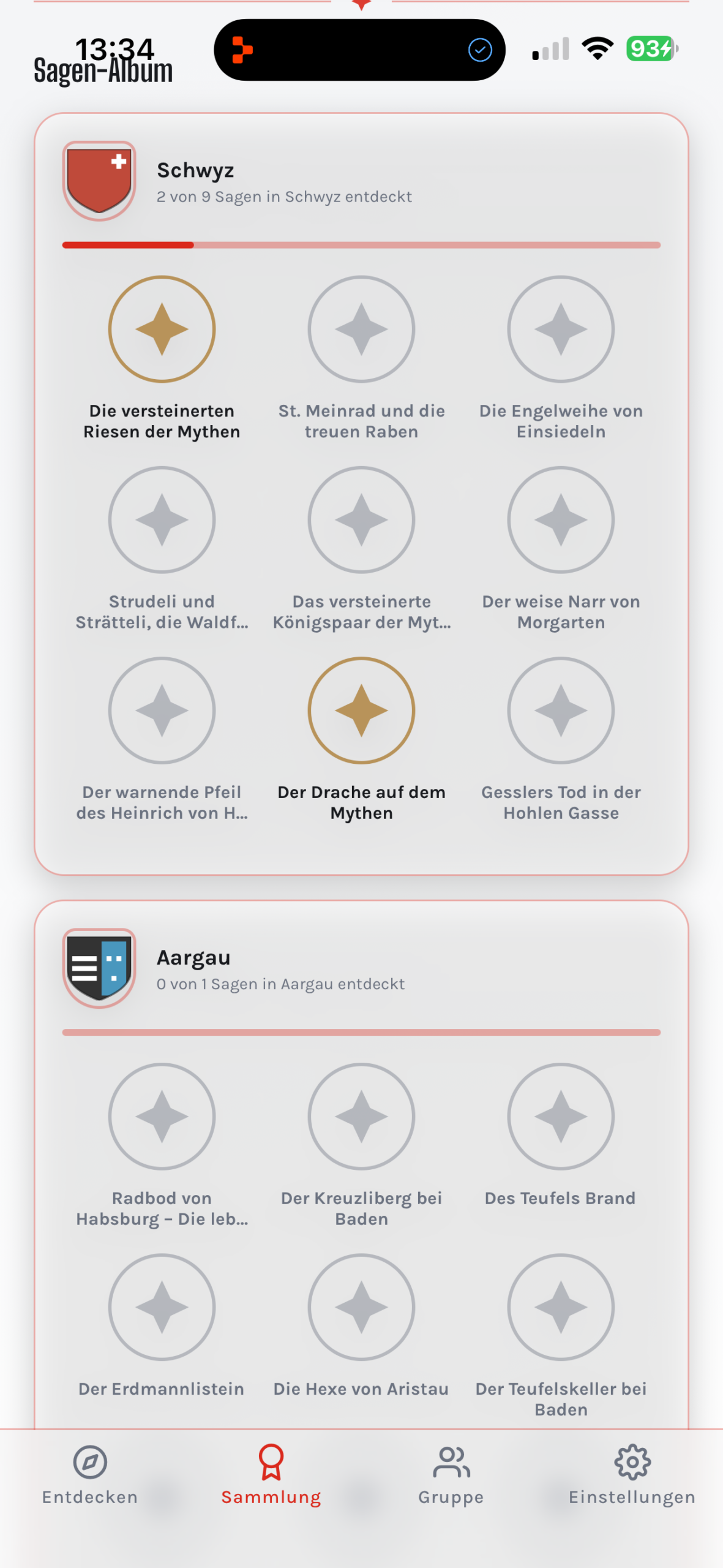 SagaTrail Screenshot: Wandertagebuch, Sammlung und Abzeichen