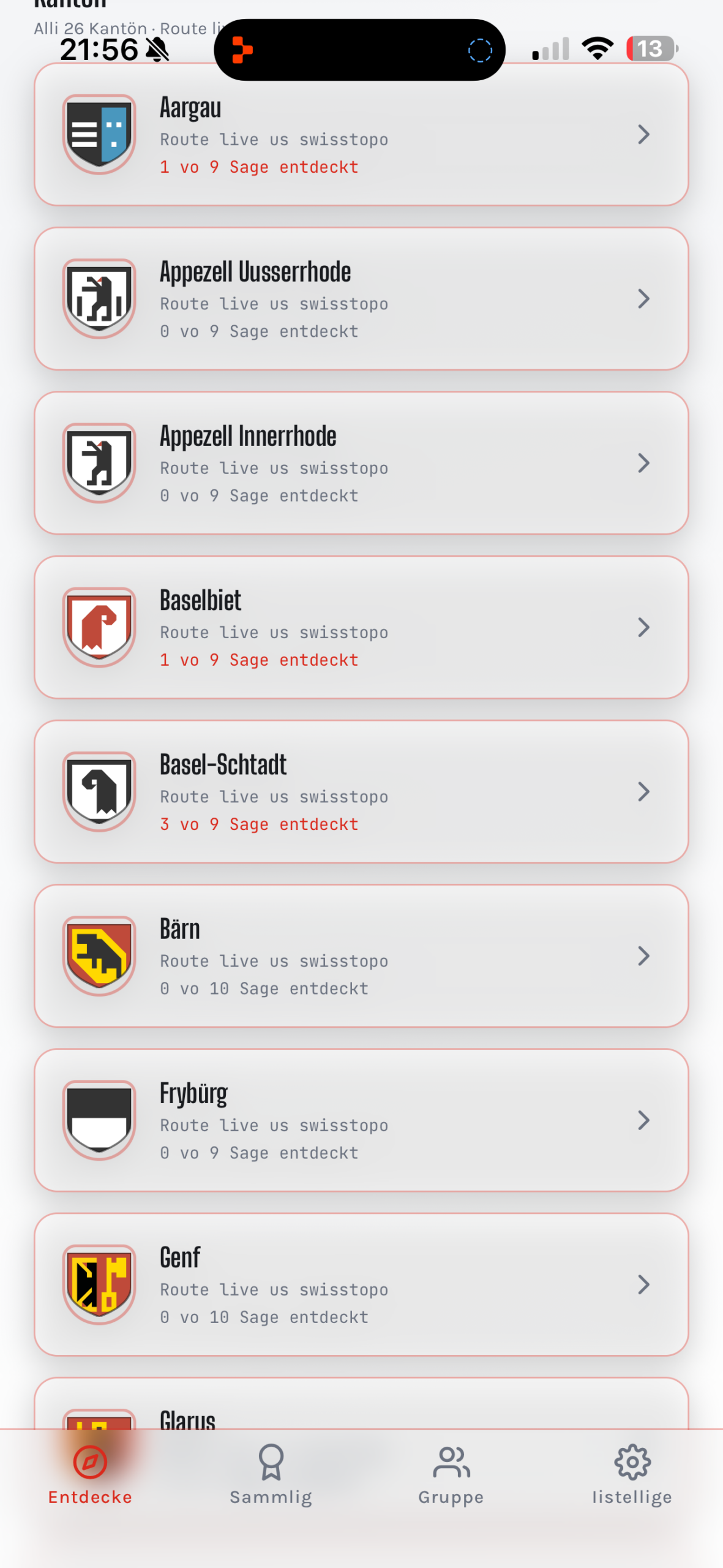 SagaTrail Screenshot: Kantons-Auswahl